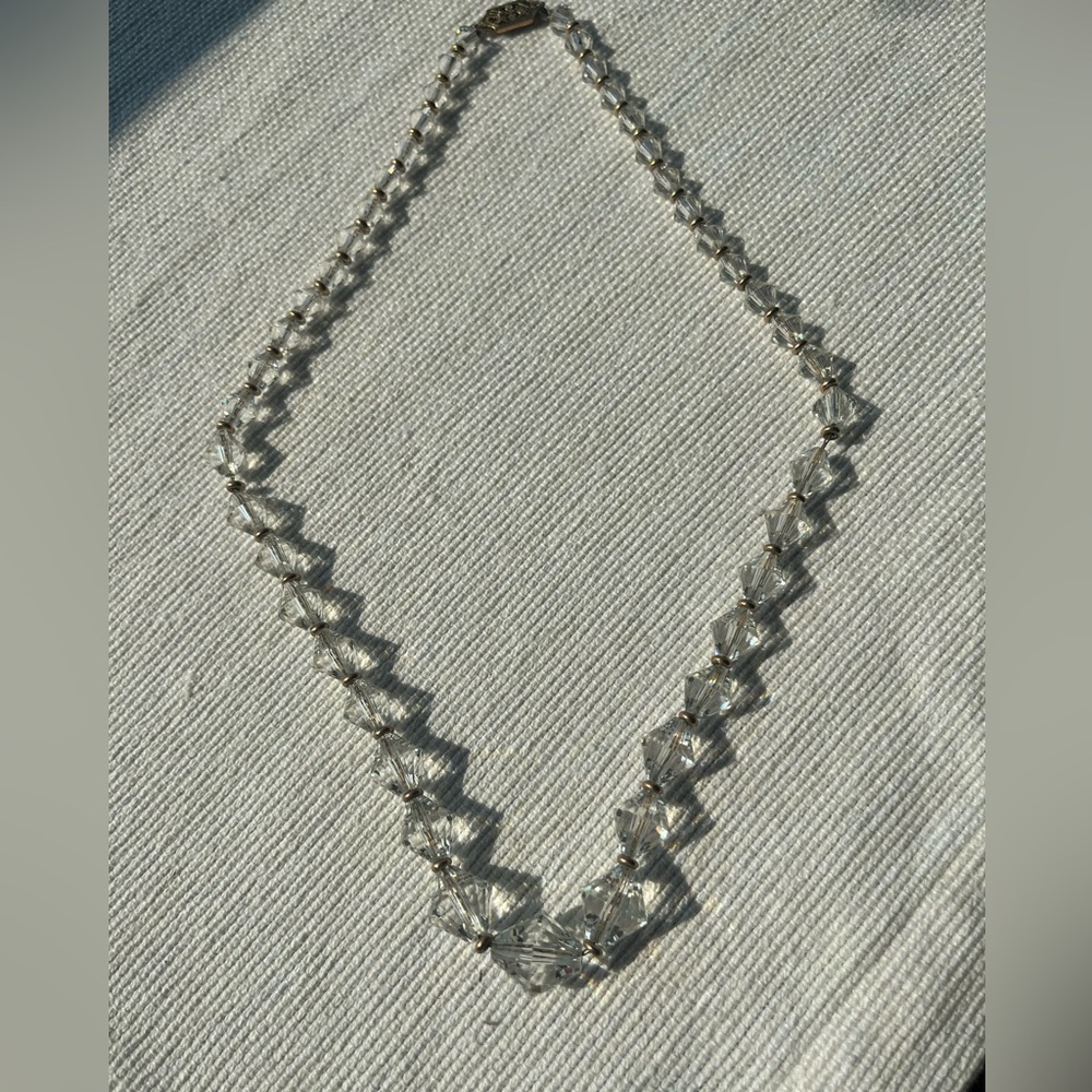 Vintage Cut Crystal and 14k GF Graduated Bead Necklace. Pre-1970. Brilliant. 18”